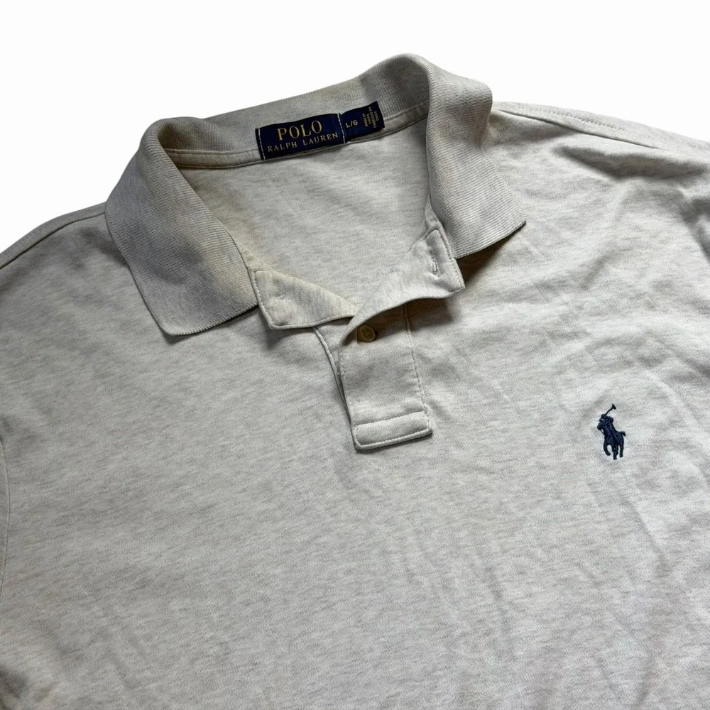 Polo Ralph Lauren Men's Oatmeal Knit Polo Short Size Large Soft 100% Cotton